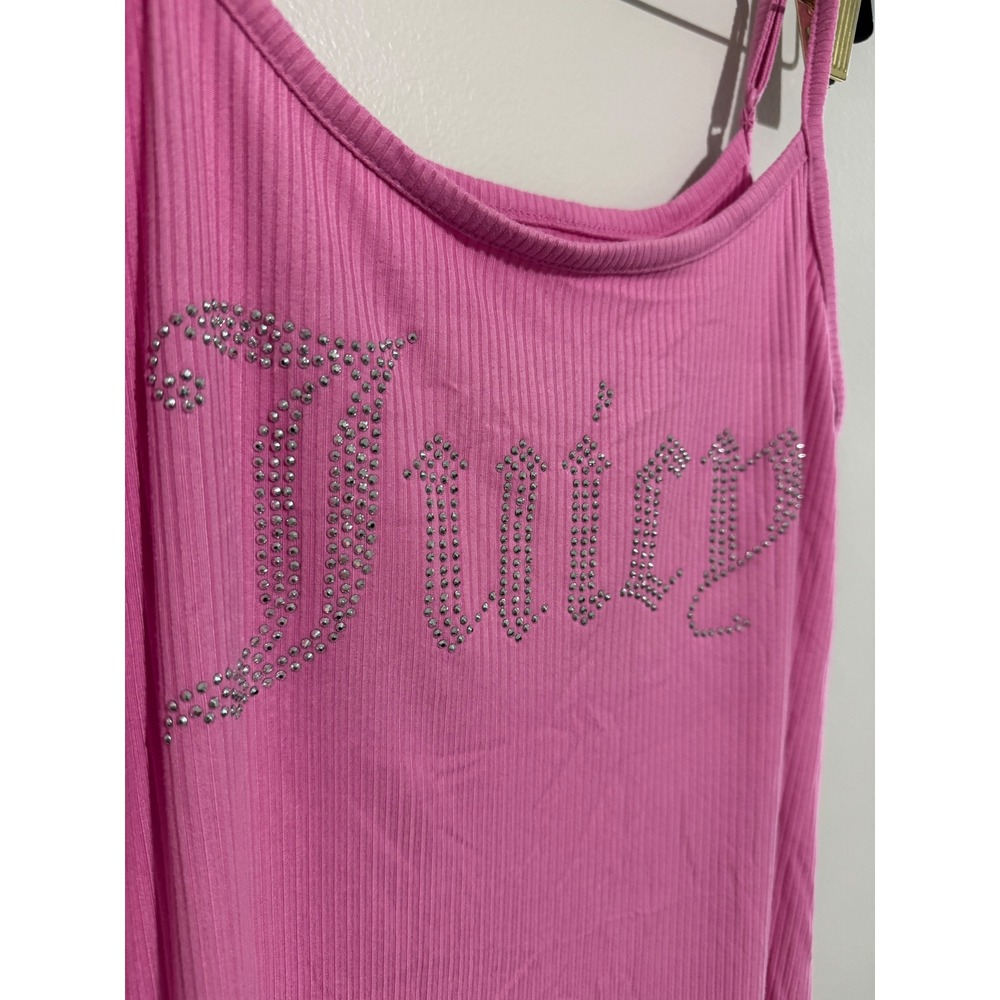 Juicy Couture Pink Ribbed Rhinestone Logo Sleepwear Chemise Nightgown Large - Picture 3 of 7